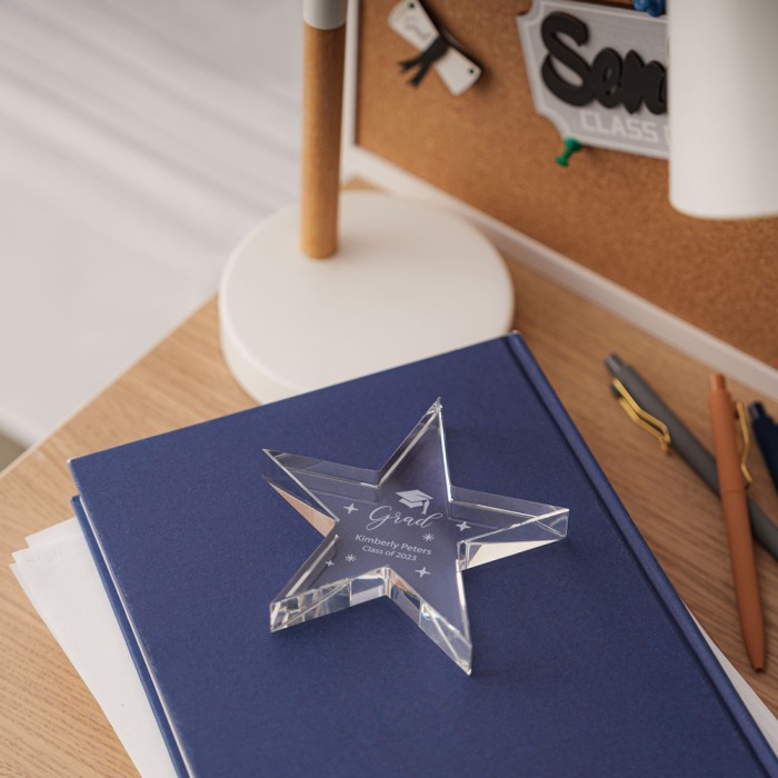 Pre-Designed Grad Crystal Flat Star Paperweight